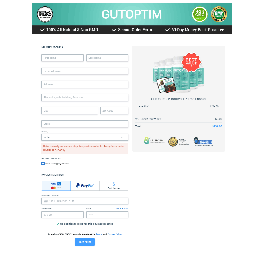 GutOptim Secure Order Form